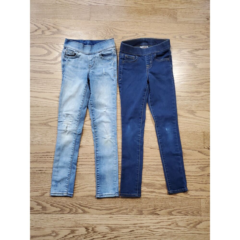 Cat & Jack Girls 7 Slim Jeggings Stretch Lot of 2 Light Wash and Dark Wash EUC